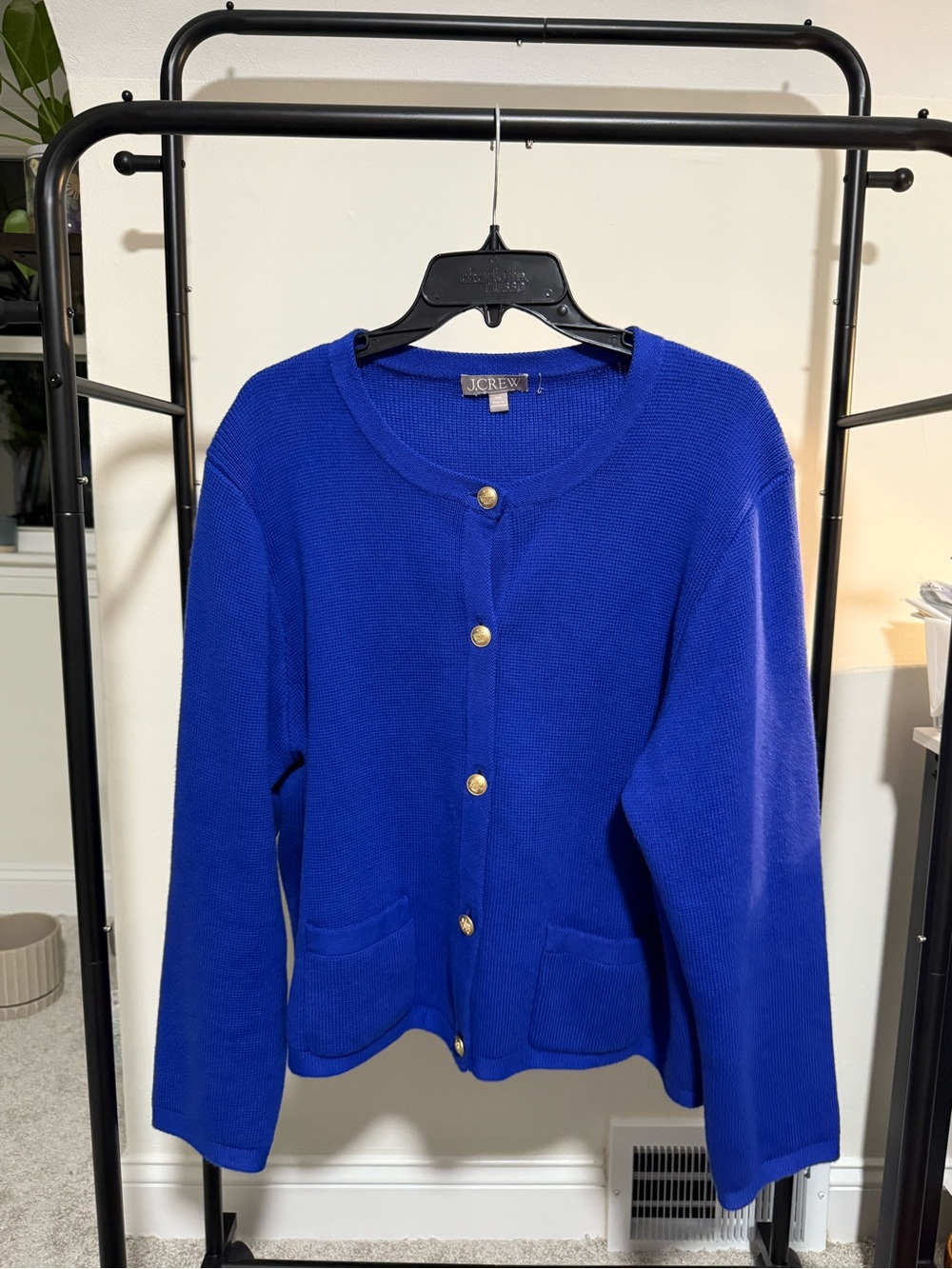 J. Crew Women's XXL Royal Blue Knit Cardigan with Gold Buttons Preppy